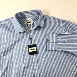 Joseph Abboud Shirt Men's 18 34/35 Blue Striped Classic Fit Non Iron Button Down